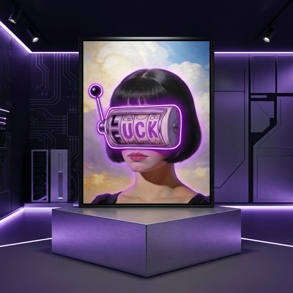 'Surreal Luck' Mor Neon Işıklı Kanvas Tablo