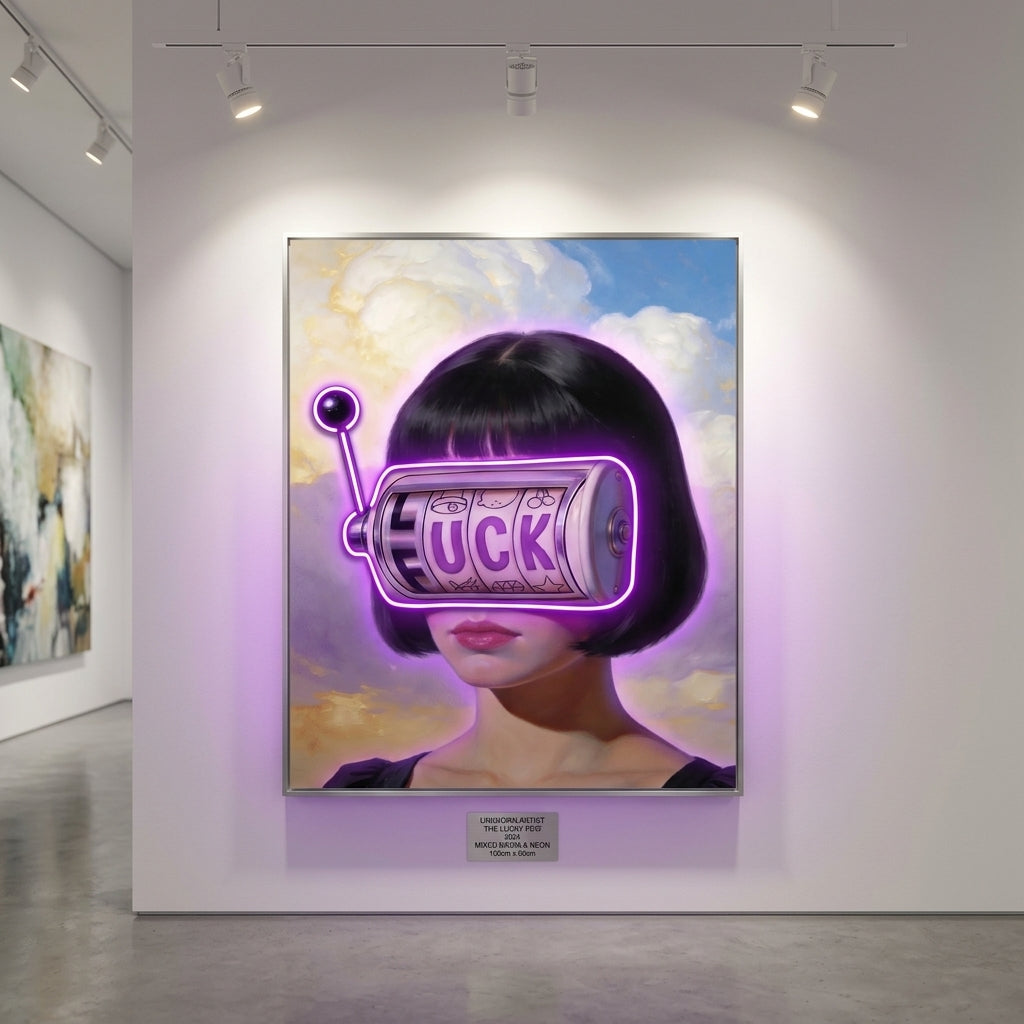 'Surreal Luck' Mor Neon Işıklı Kanvas Tablo
