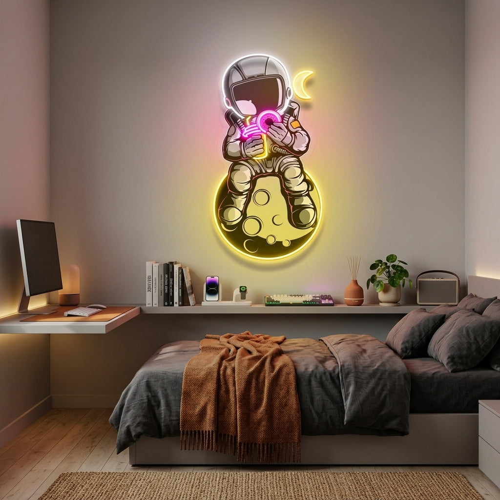 Çörekli Astronot Baskılı - Neon Tabela