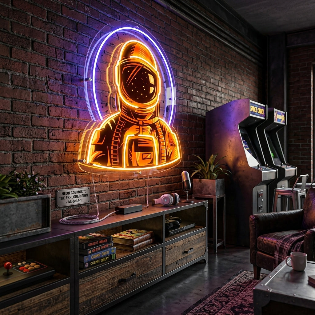 Astronot Amblemi Baskılı - Neon Tabela