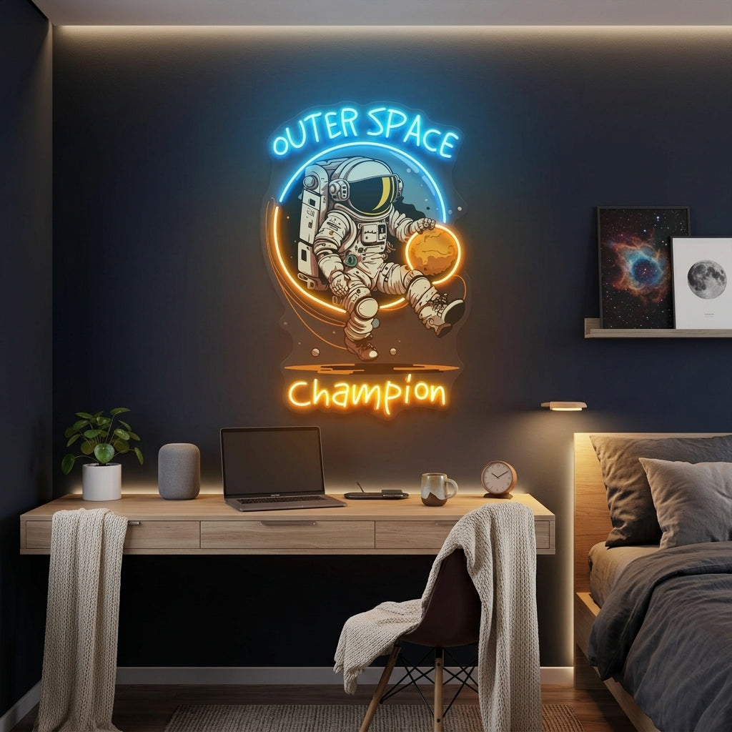 Astronot Şampiyonu Baskılı - Neon Tabela