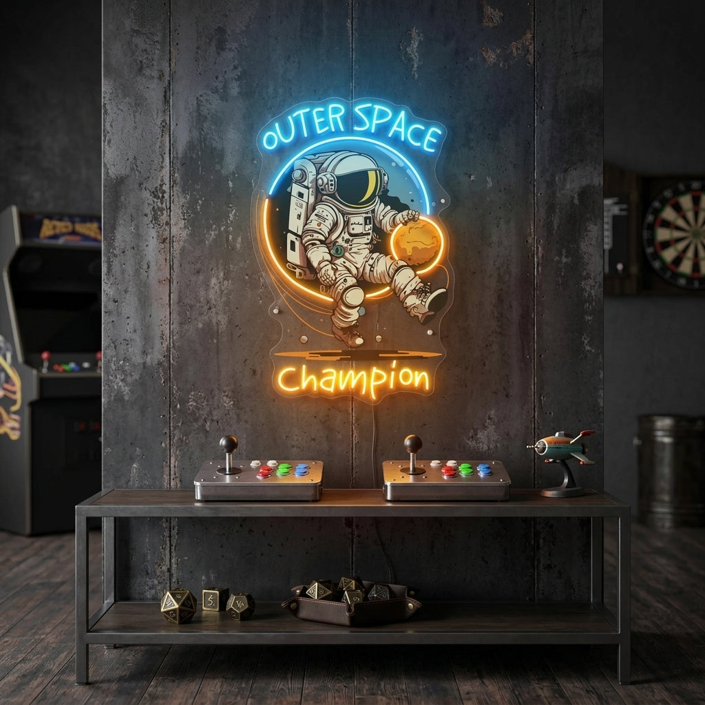 Astronot Şampiyonu Baskılı - Neon Tabela