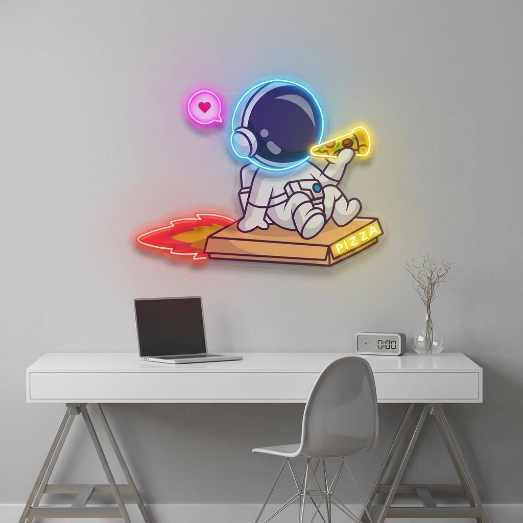 Astronot Motor Sürüyor Baskılı - Neon Tabela