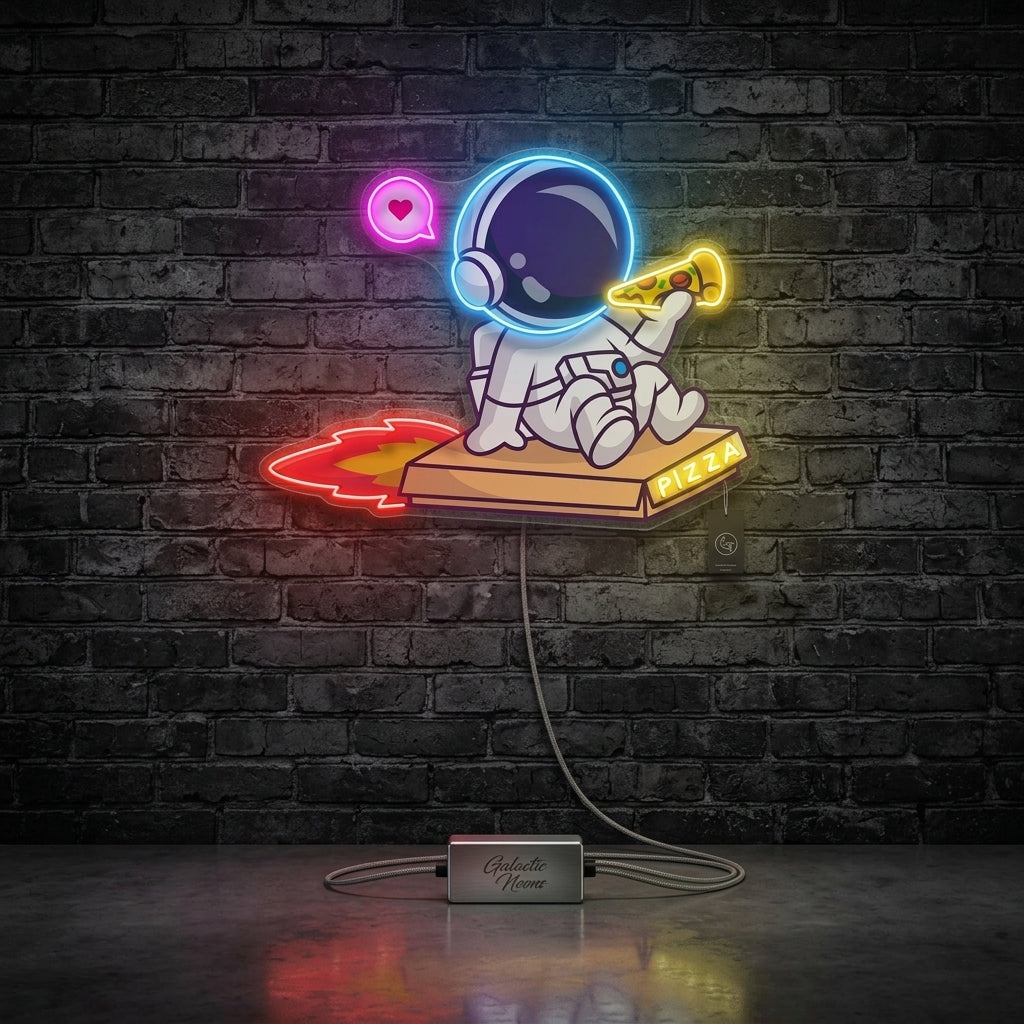 Astronot Motor Sürüyor Baskılı - Neon Tabela