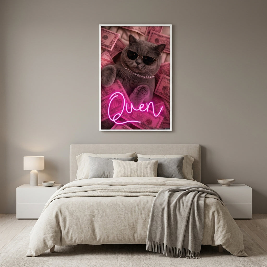 'Pink Cash & Cool Cat' Işıklı Tablo