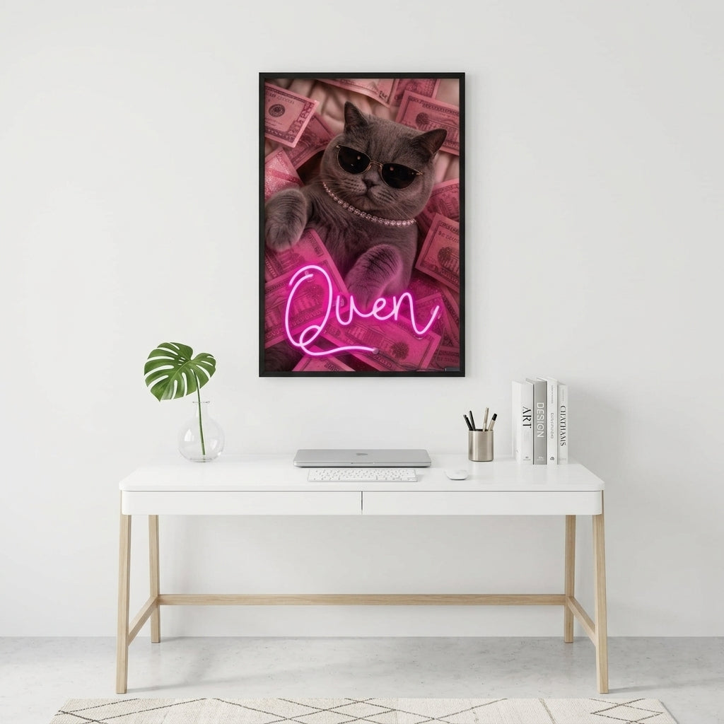 'Pink Cash & Cool Cat' Işıklı Tablo