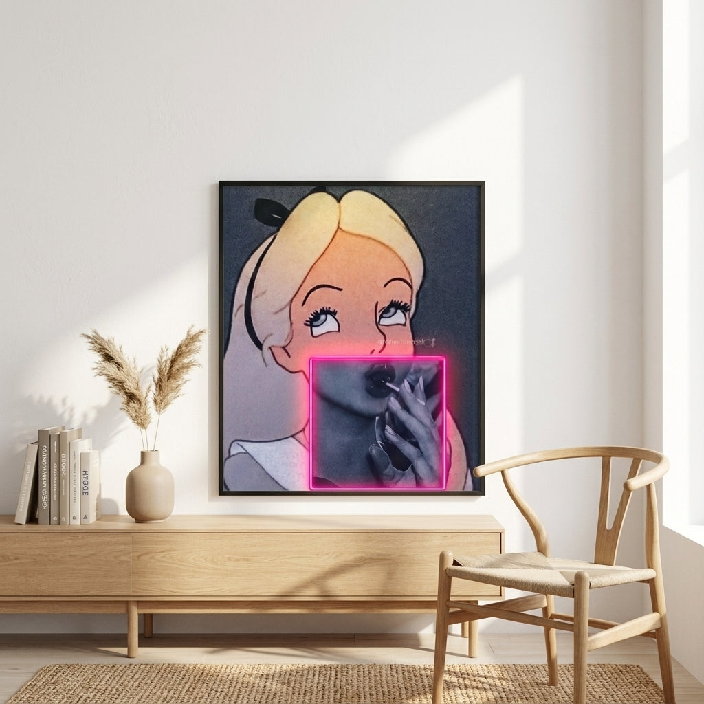 "Masumiyetin İronisi ve Pembe Neon" Kanvas Tablo