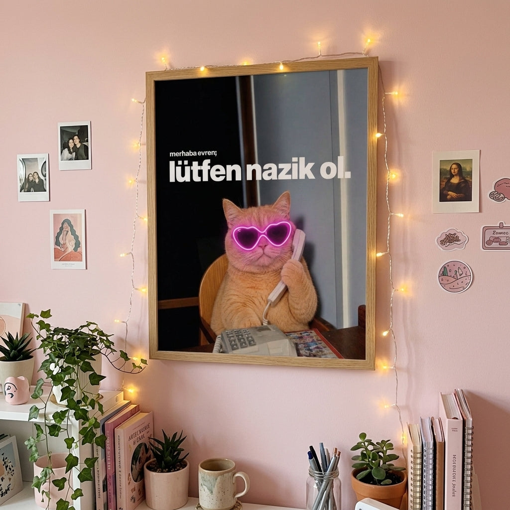 Pink Glasses Cat Art Print
