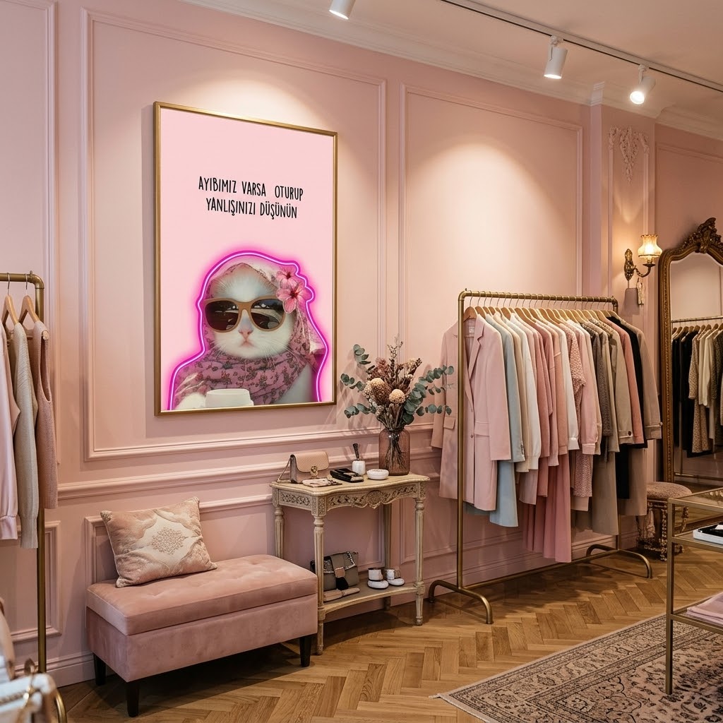 İkonik Pink Cat Art Print