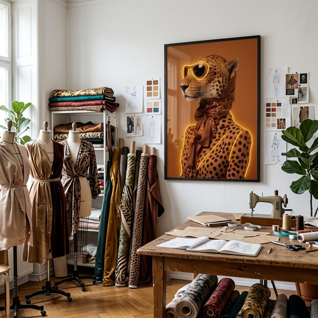 Vahşi Zarafet & Lüks Stil: 'Neon Cheetah Fashion' Çerçeveli Tablo