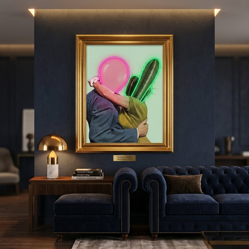 'İmkansız Aşk' (Cactus-Balloon) Neon Kanvas Tablo