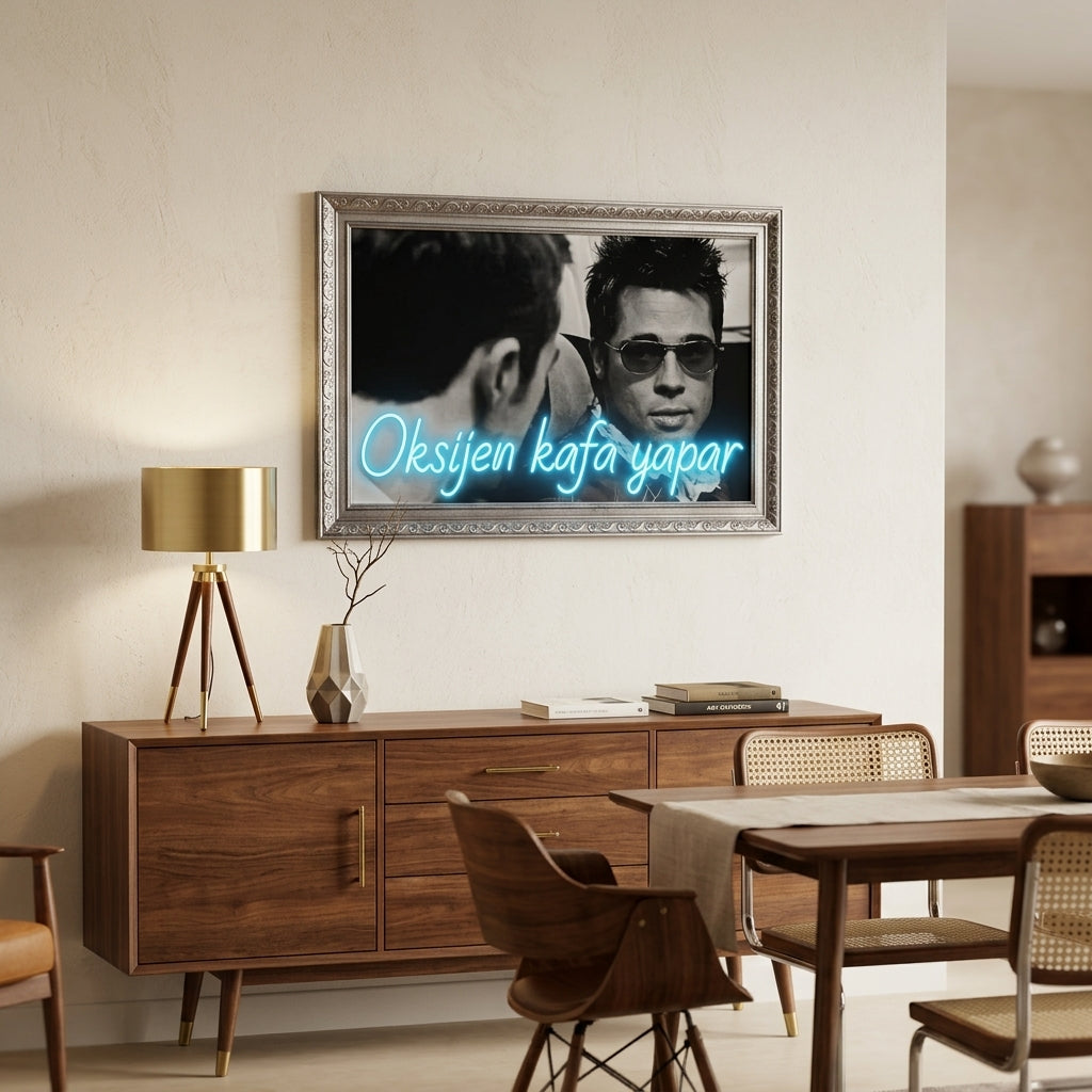 Oksijen Kafa Yapar Mavi Neon Işıklı Tablo