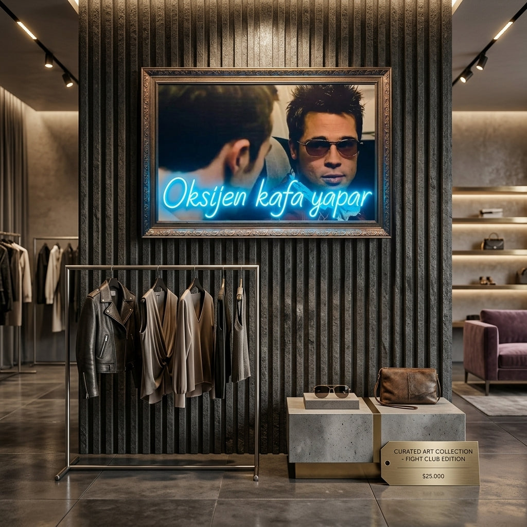 Oksijen Kafa Yapar Mavi Neon Işıklı Tablo