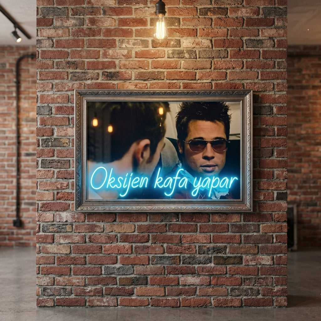 Oksijen Kafa Yapar Mavi Neon Işıklı Tablo