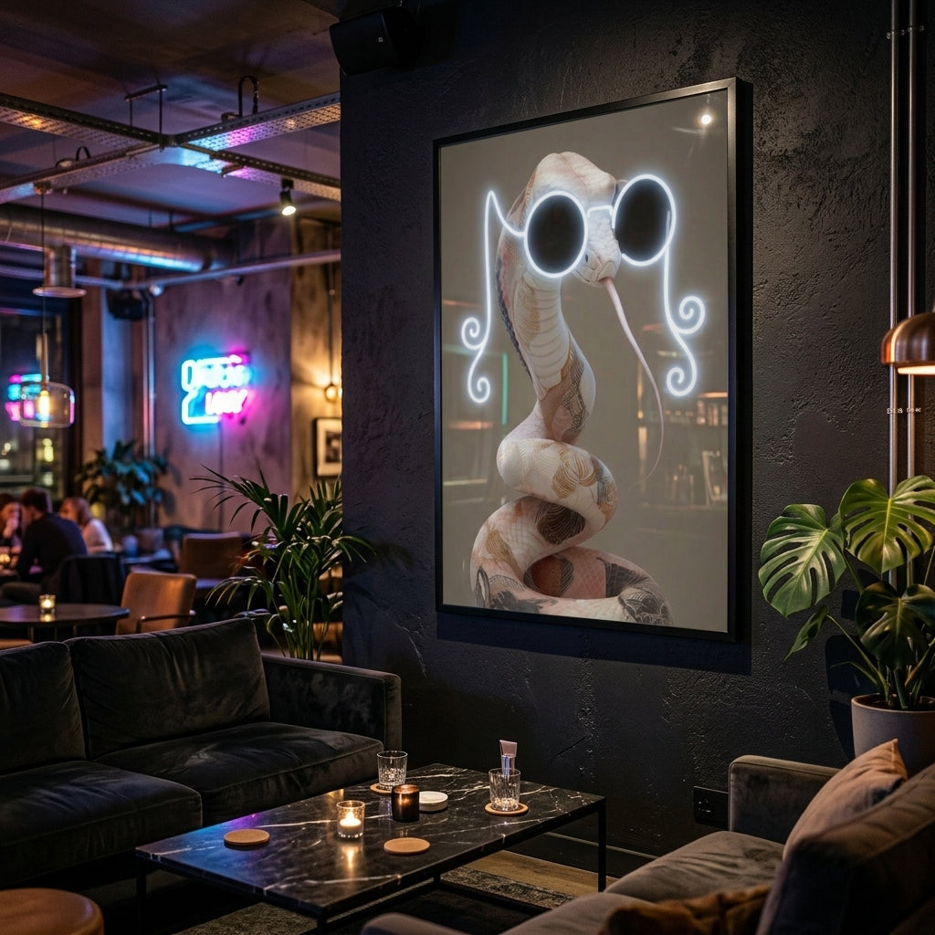 'Neon Glasses Snake' Çerçeveli Tablo