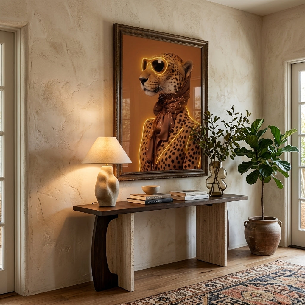 Vahşi Zarafet & Lüks Stil: 'Neon Cheetah Fashion' Çerçeveli Tablo