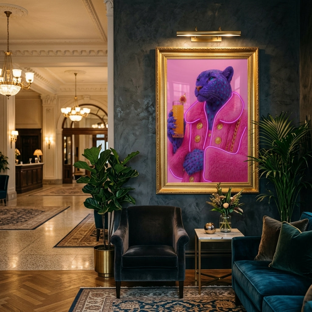 Lüksün Ve Vahşi Şıklığın Zirvesi: 'Purple Panther Cocktail' Çerçeveli Tablo