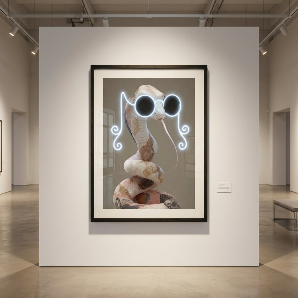'Neon Glasses Snake' Çerçeveli Tablo