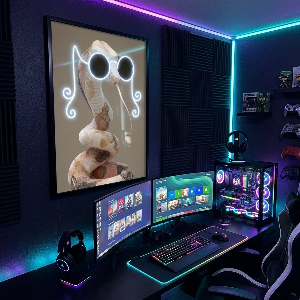 'Neon Glasses Snake' Çerçeveli Tablo