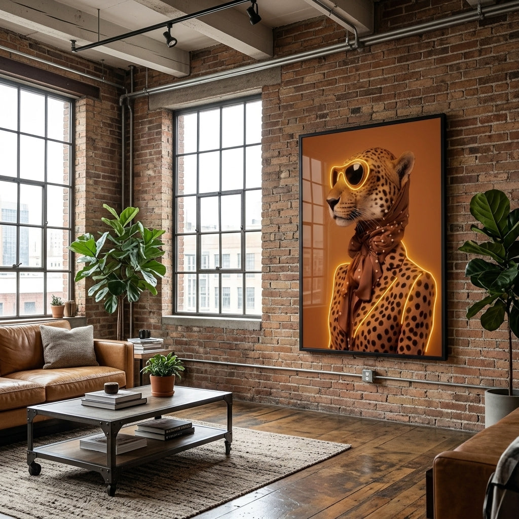 Vahşi Zarafet & Lüks Stil: 'Neon Cheetah Fashion' Çerçeveli Tablo
