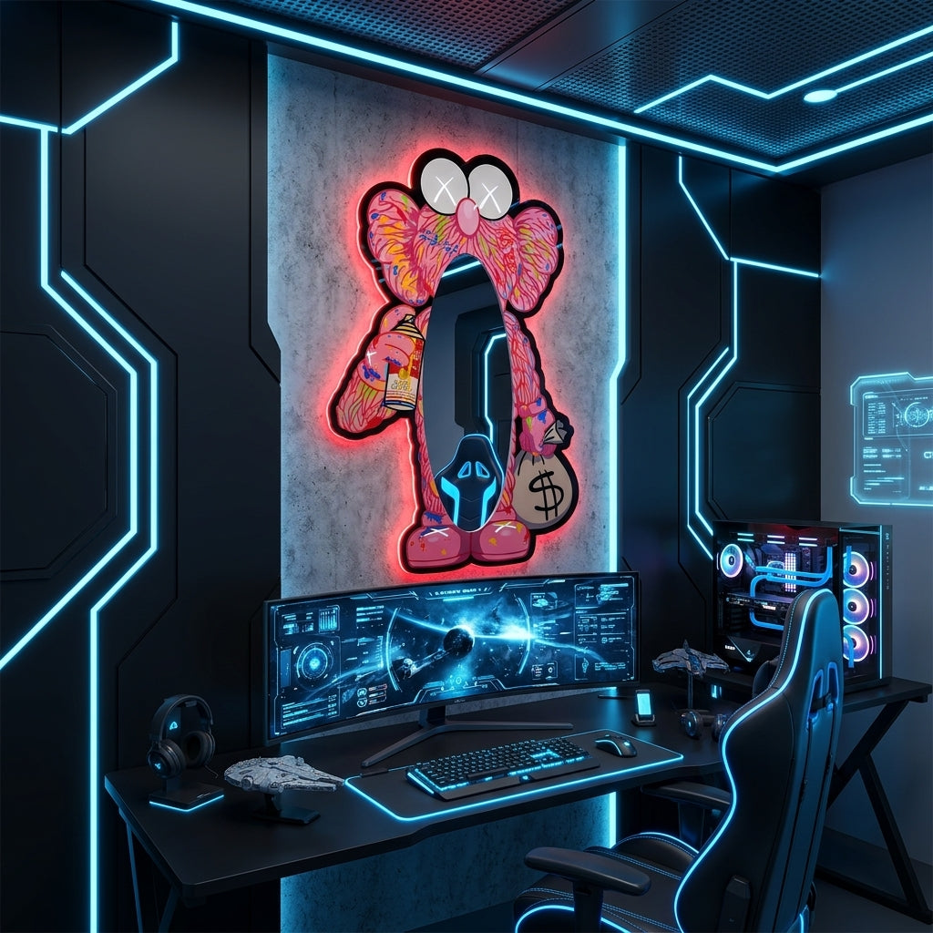 KAWS Graffiti Pembe Neon Ayna
