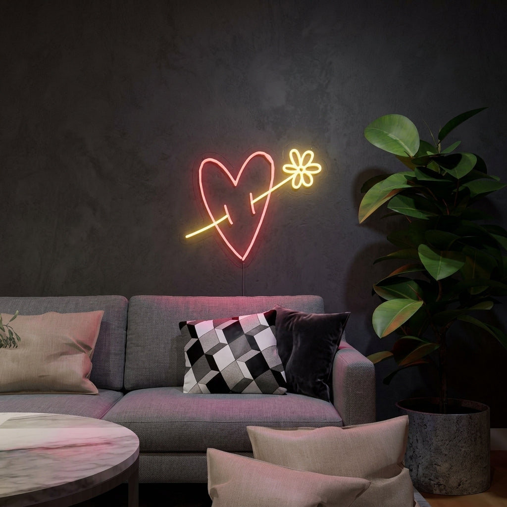 Minimal Ok ve Kalp Neon Dekor