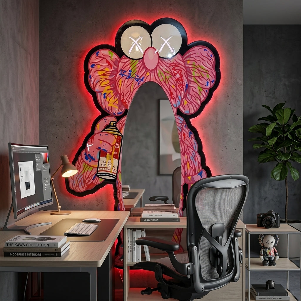 KAWS Graffiti Pembe Neon Ayna