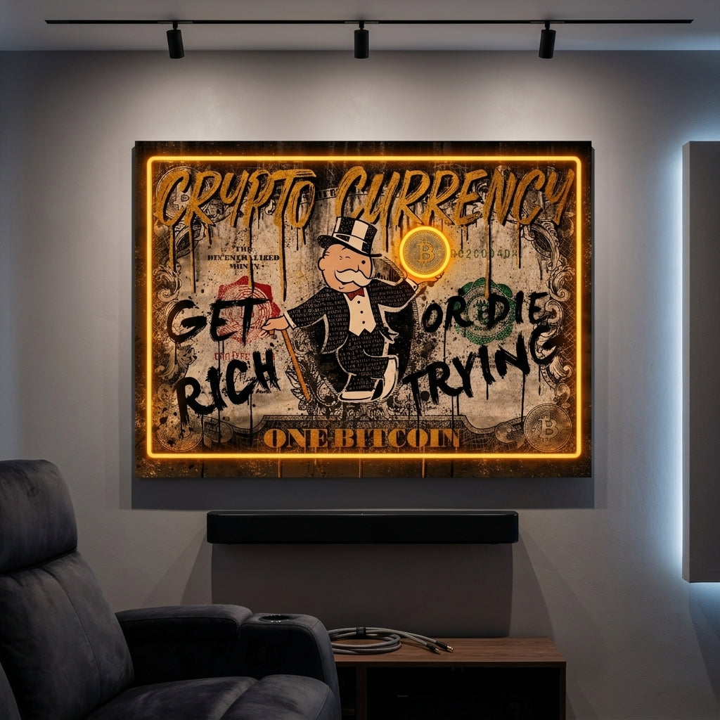 "Crypto Monopoly & Get Rich" Premium Kanvas Tablo