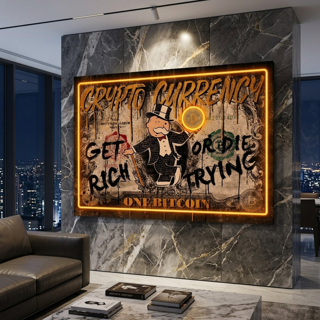 "Crypto Monopoly & Get Rich" Premium Kanvas Tablo