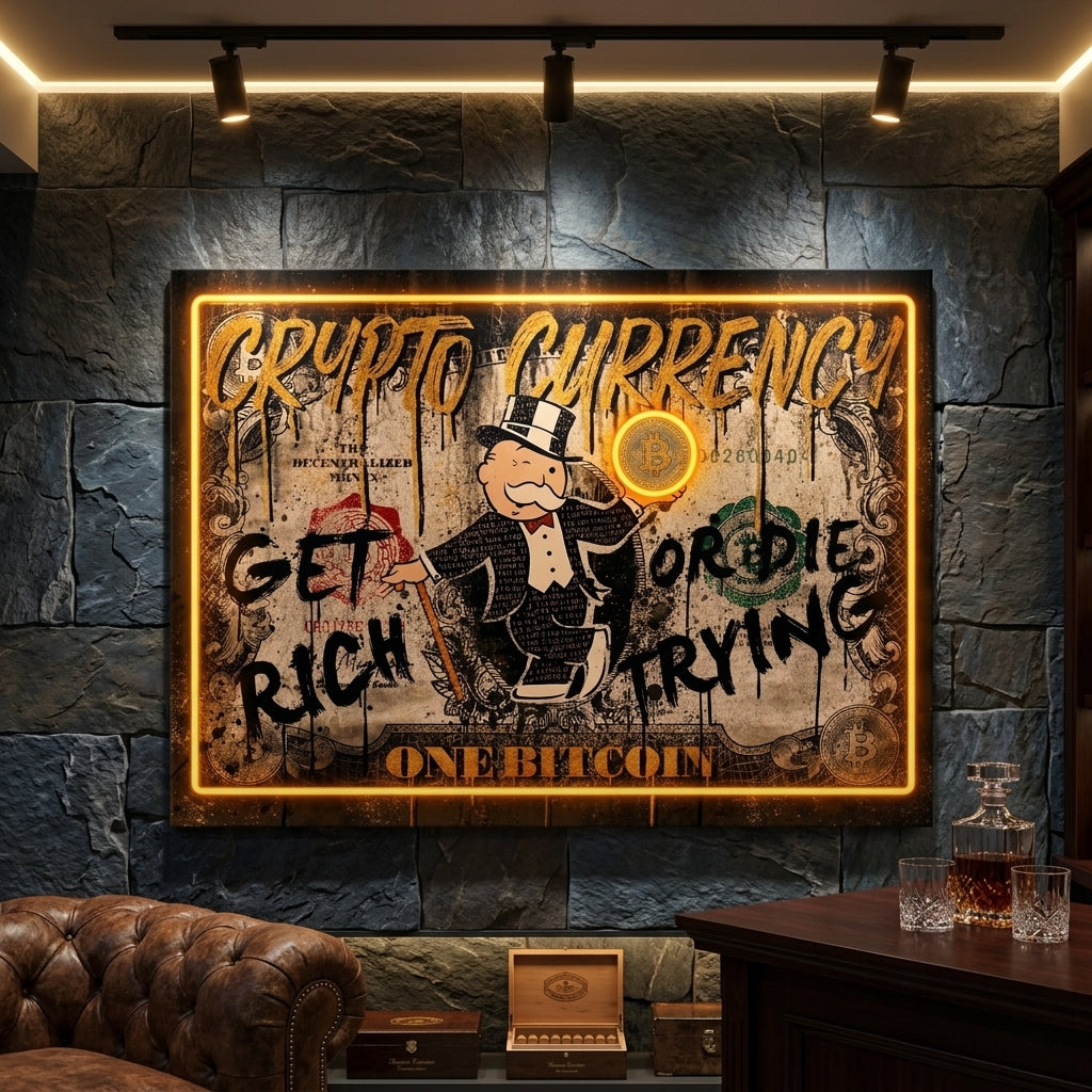 "Crypto Monopoly & Get Rich" Premium Kanvas Tablo