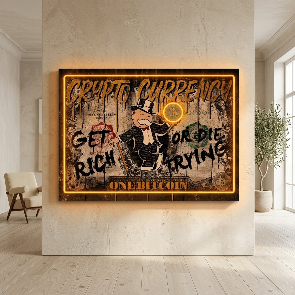 "Crypto Monopoly & Get Rich" Premium Kanvas Tablo