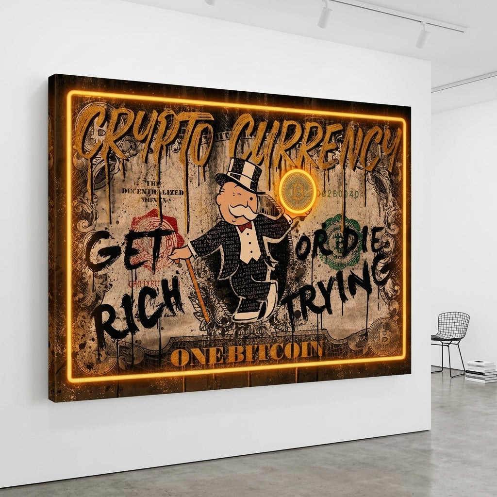 "Crypto Monopoly & Get Rich" Premium Kanvas Tablo