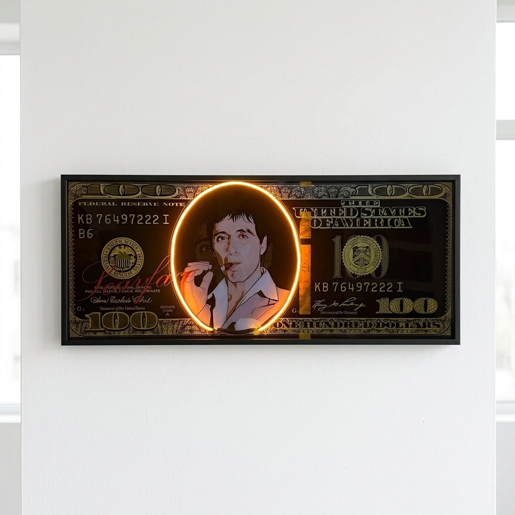 Exclusive Golden Scarface Dollar Neon Tablo