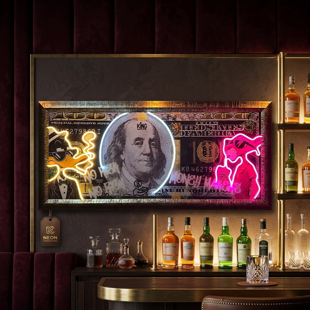 Exclusive Pink Panter & Duck Dollar Neon Tablo
