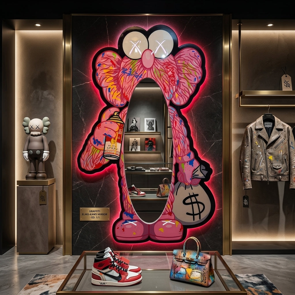 KAWS Graffiti Pembe Neon Ayna