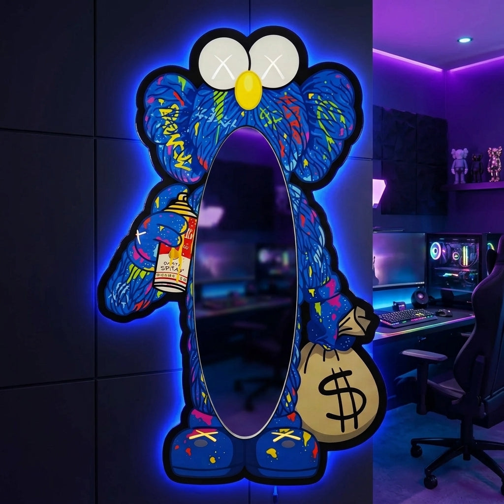 KAWS Graffiti Mavi Neon Ayna
