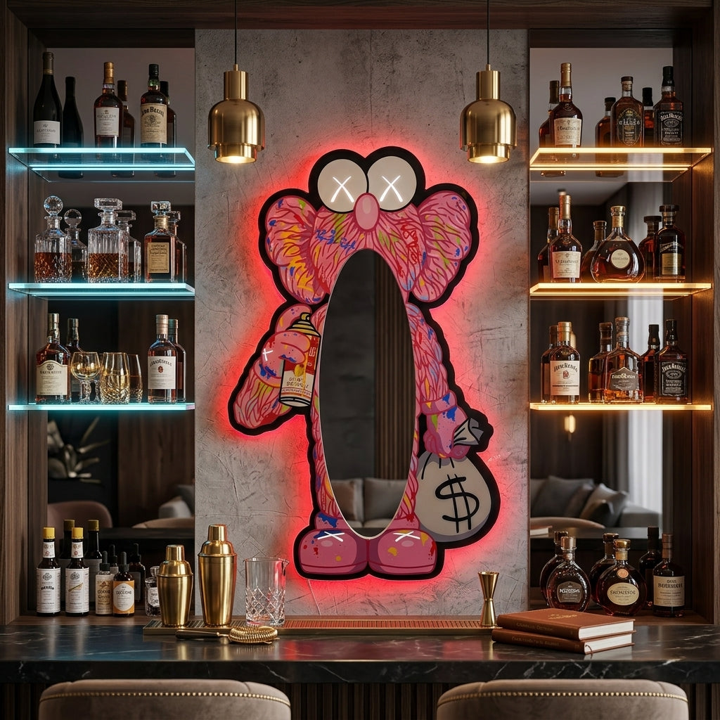 KAWS Graffiti Pembe Neon Ayna