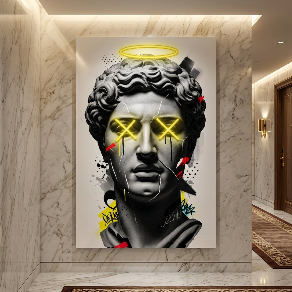 "Neo-Klasik İsyan ve Sarı Neon İllüzyonu" Pop Art Tablo