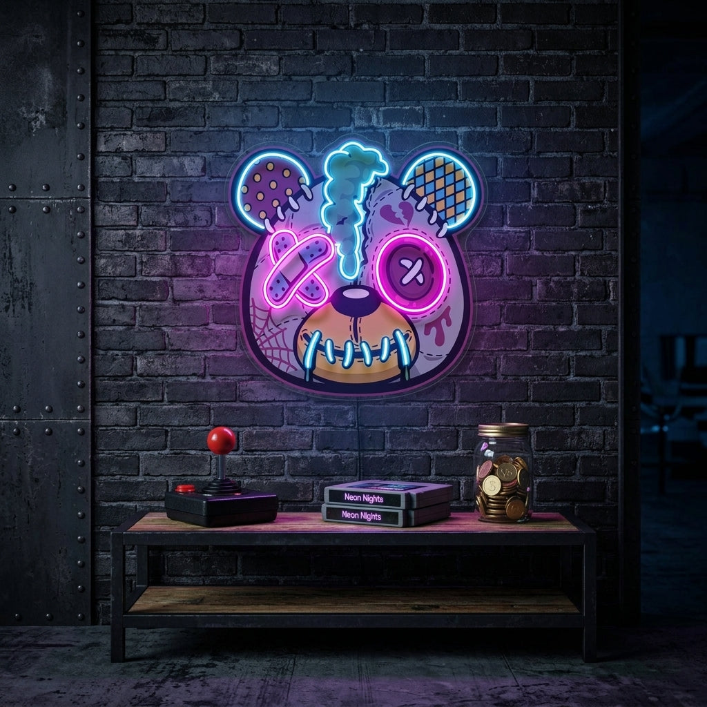 Zombi Teddy Ayıcık Baskılı - Neon Tabela