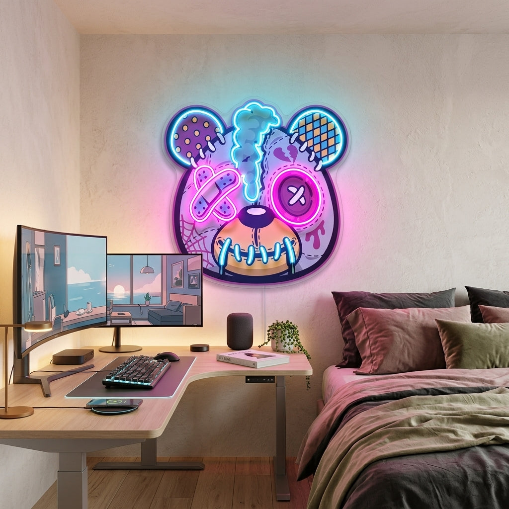 Zombi Teddy Ayıcık Baskılı - Neon Tabela