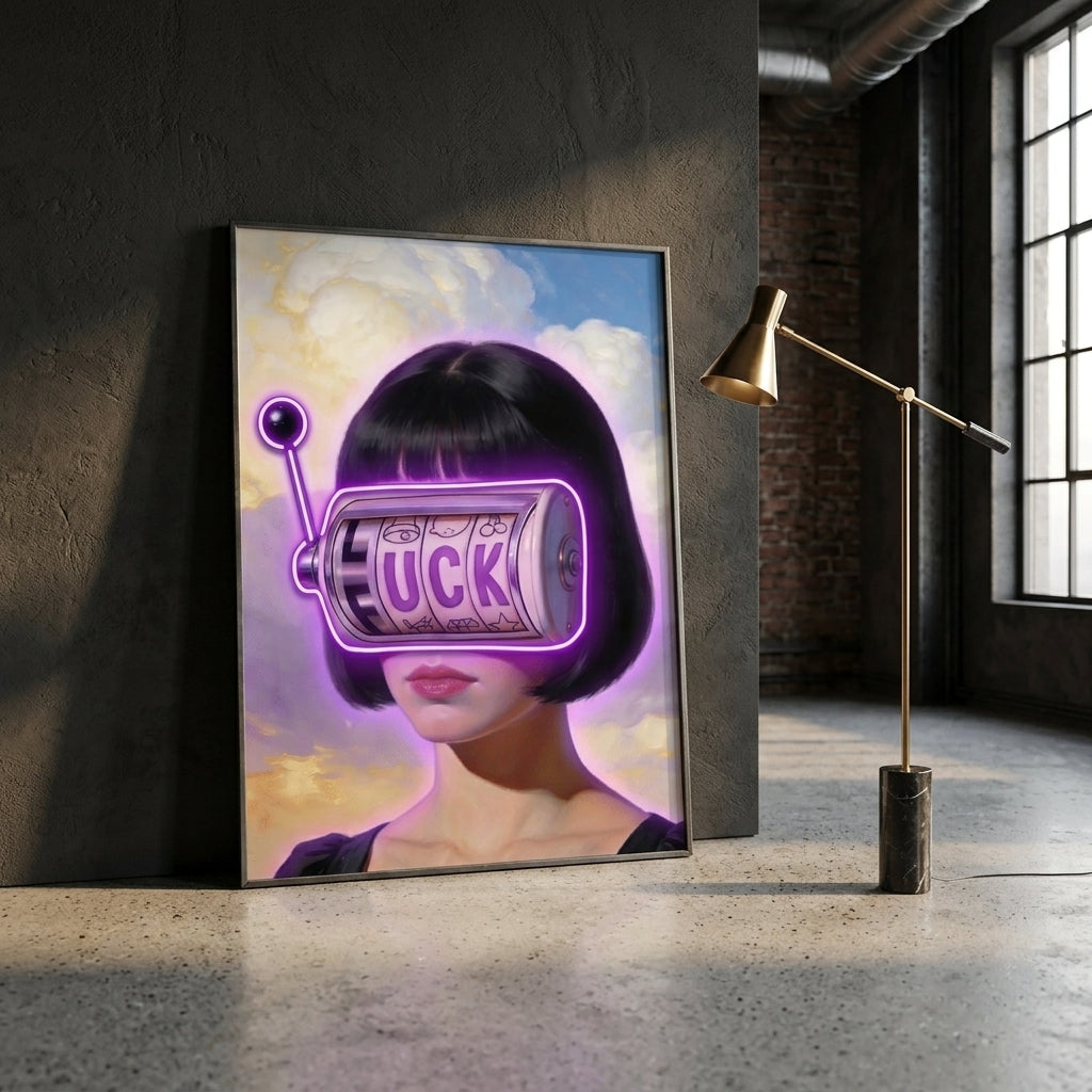 'Surreal Luck' Mor Neon Işıklı Kanvas Tablo