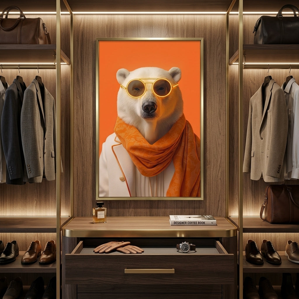 'Orange Elegance' Fütüristik Kutup Ayısı Tablosu
