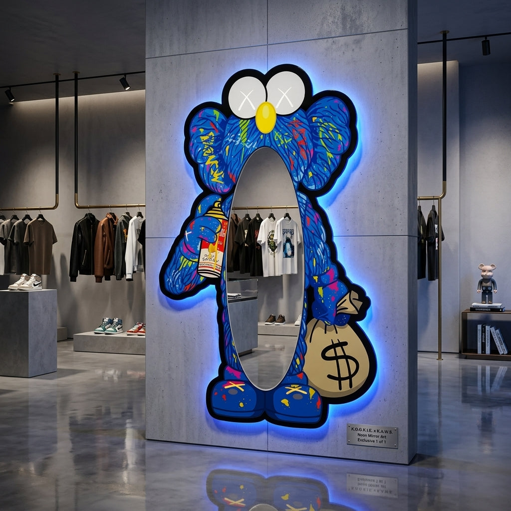 KAWS Graffiti Mavi Neon Ayna