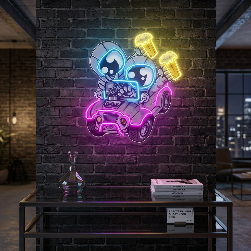 Astronot Off Road Karikatür Baskılı - Neon Tabela