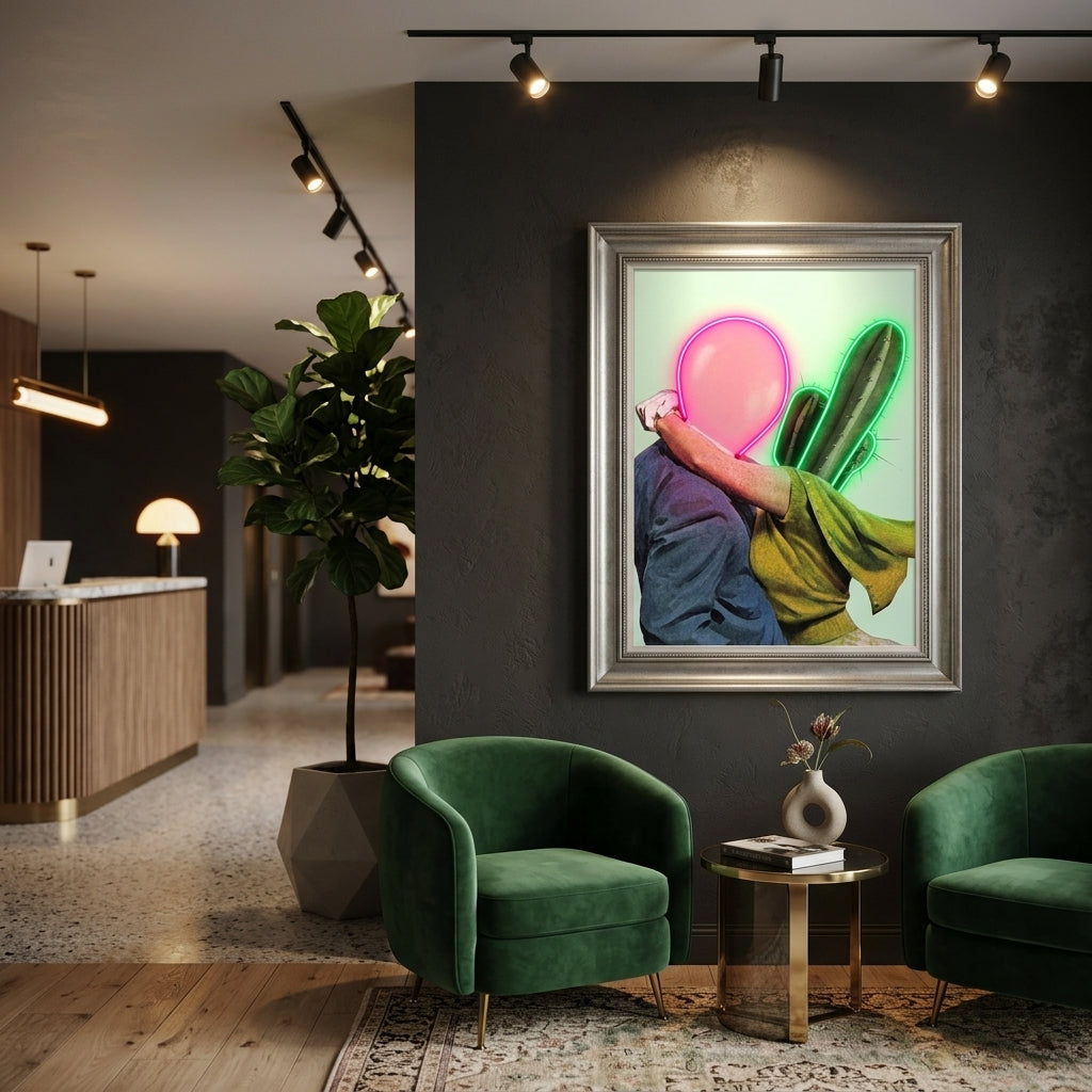 'İmkansız Aşk' (Cactus-Balloon) Neon Kanvas Tablo
