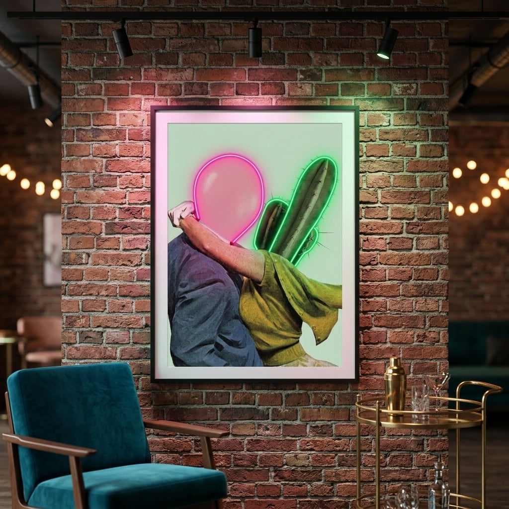 'İmkansız Aşk' (Cactus-Balloon) Neon Kanvas Tablo