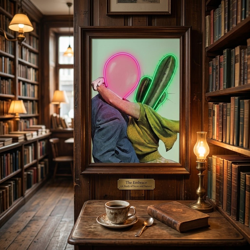 'İmkansız Aşk' (Cactus-Balloon) Neon Kanvas Tablo