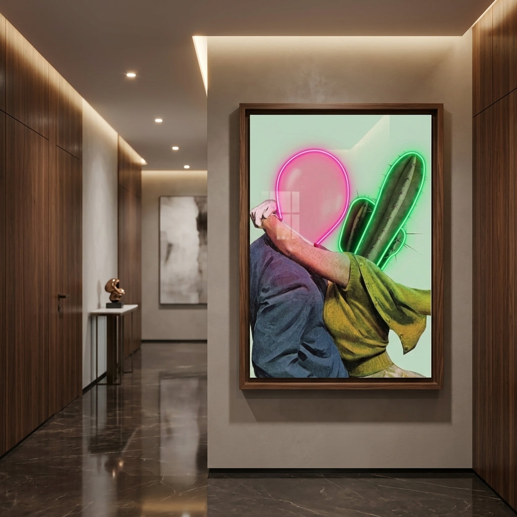 'İmkansız Aşk' (Cactus-Balloon) Neon Kanvas Tablo