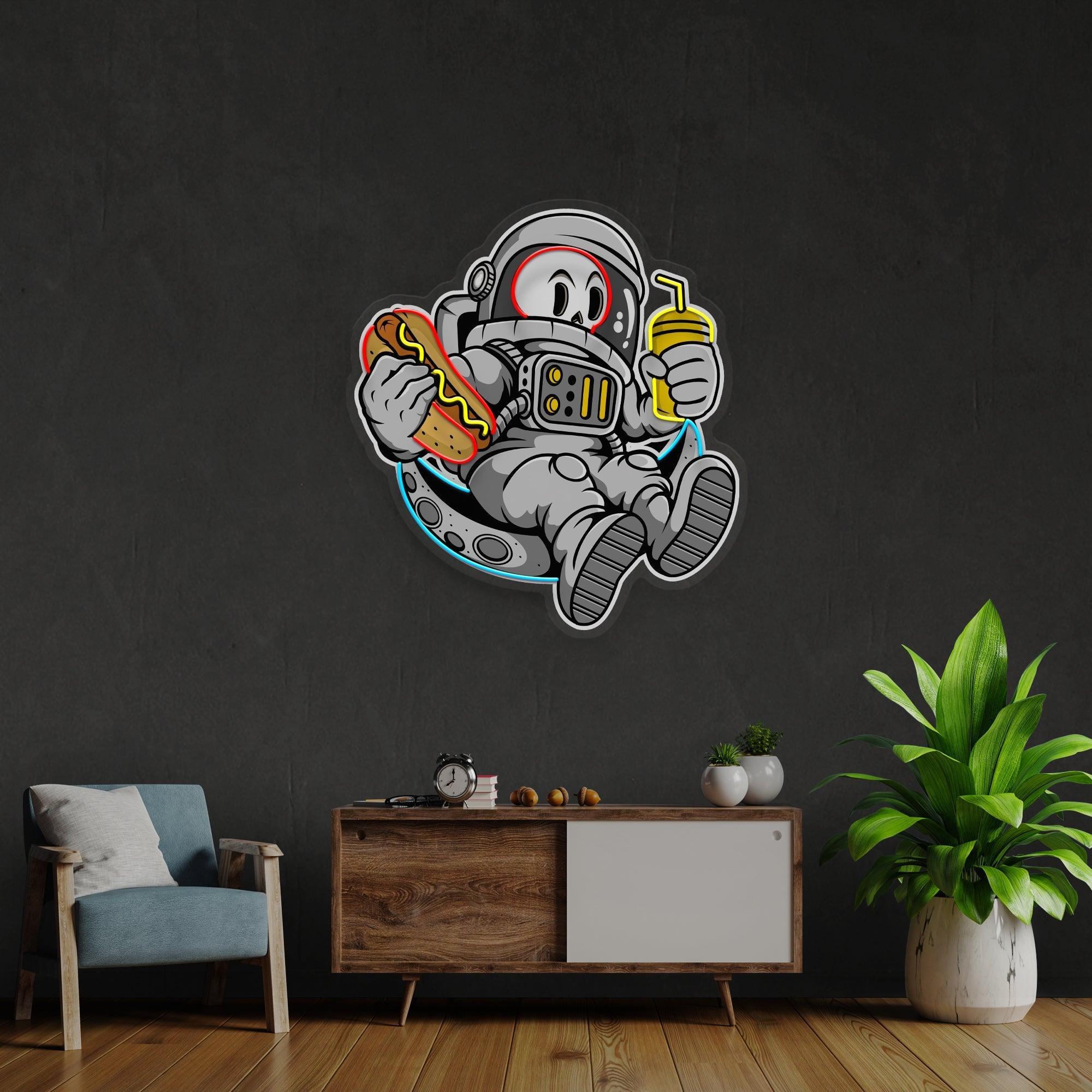 Astronaut Skull Hotdog Artwork Led Neon Sign Light - Neonbir