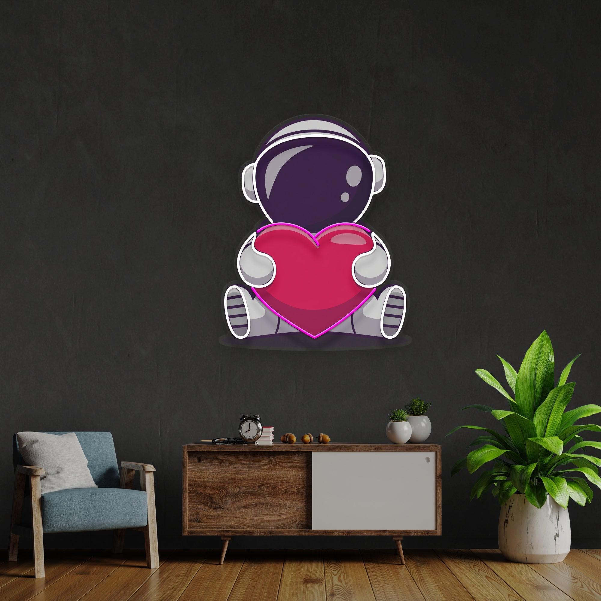 Astronaut With Heart Artwork Led Neon Sign Light - Neonbir
